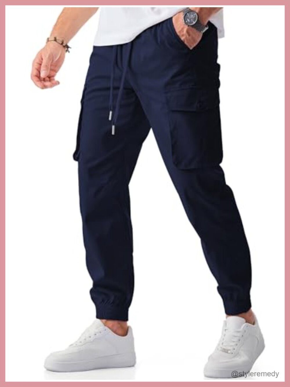 Men's Cargo Joggers Tapered Sweatpants Elastic Waist Drawstring Pockets